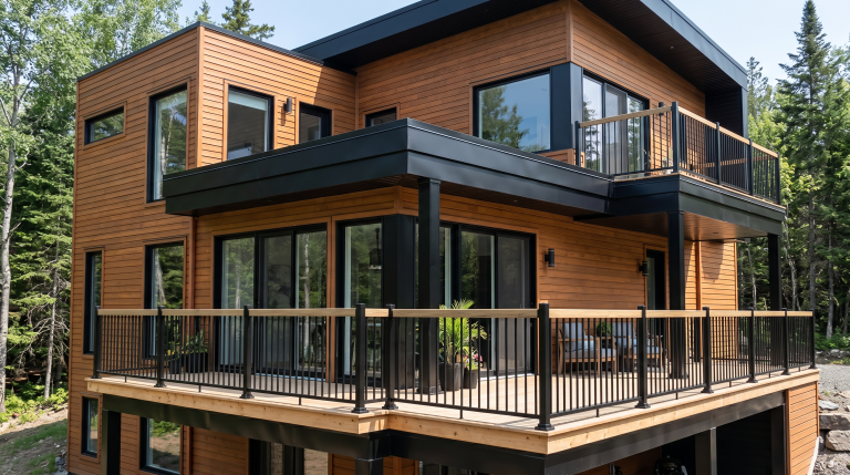 Rampe aluminium moderne avec cèdre blanc